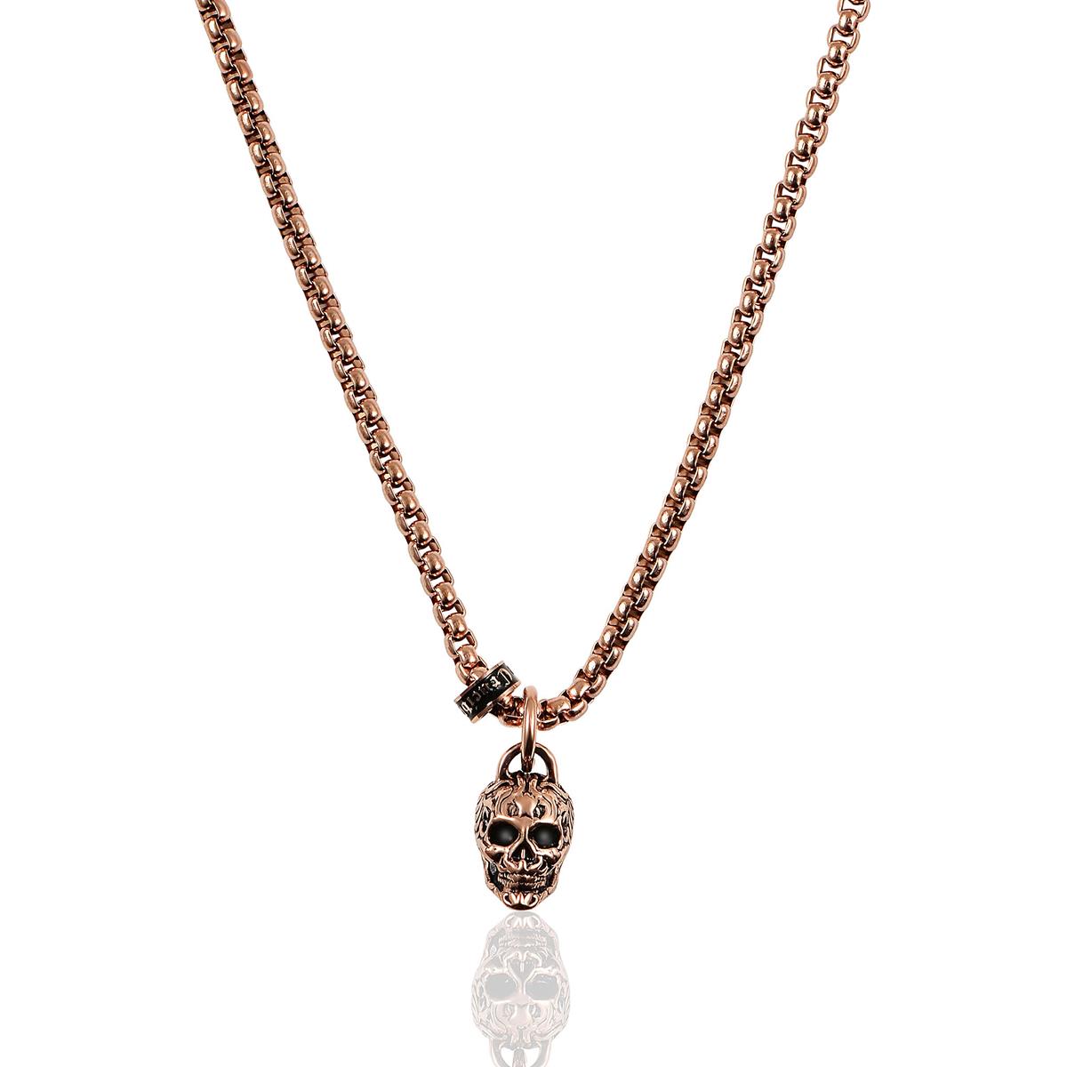Stainless Steel 12mm Skull Necklace on 24 Inch 3mm Box Chain