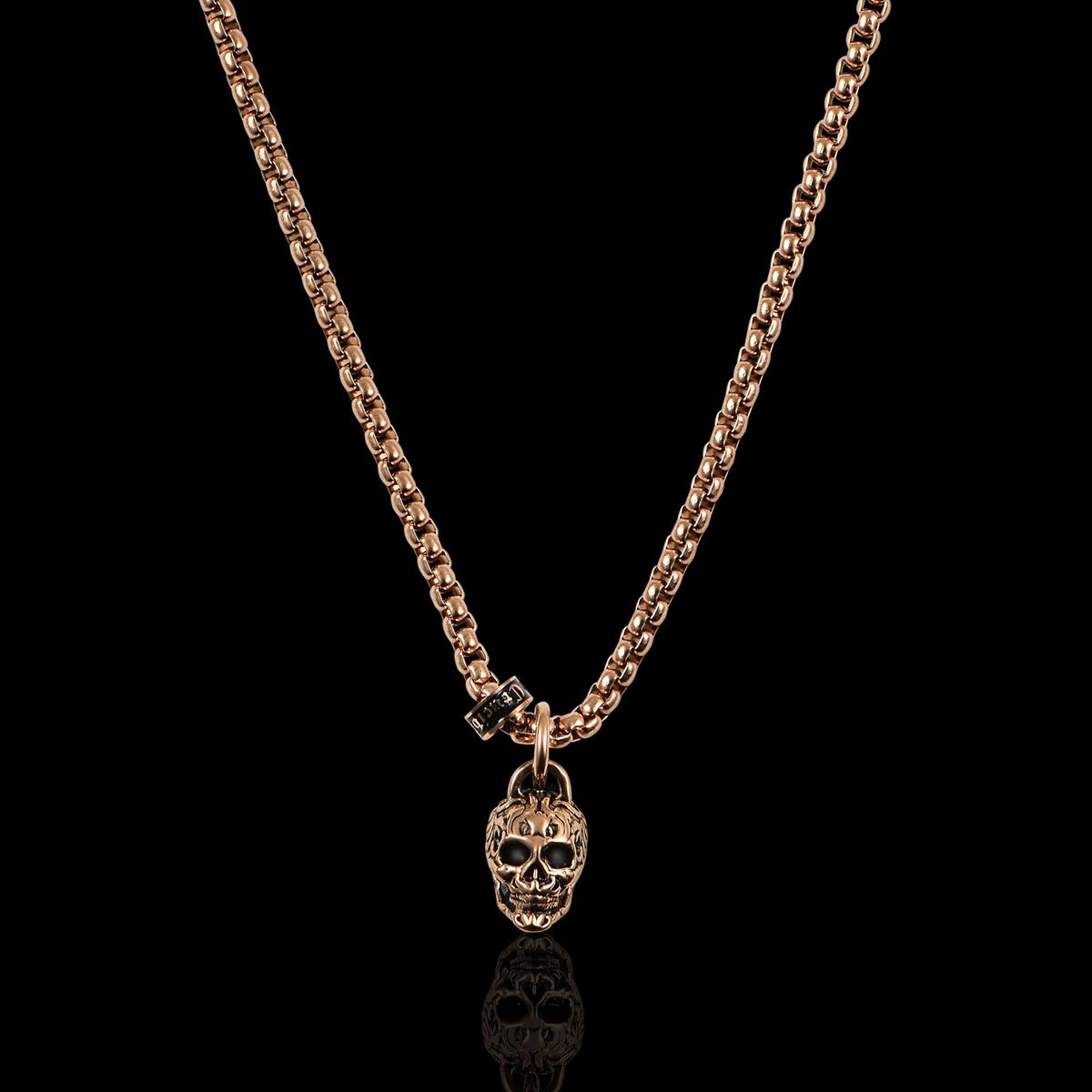 Stainless Steel 12mm Skull Necklace on 24 Inch 3mm Box Chain