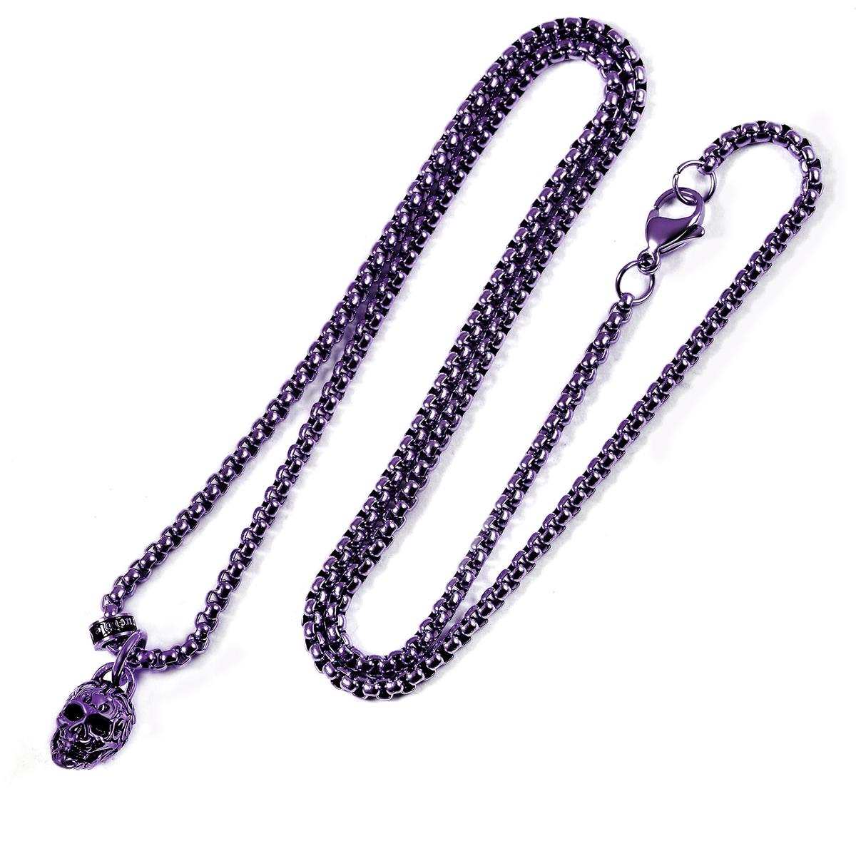 Stainless Steel 12mm Skull Necklace on 24 Inch 3mm Box Chain