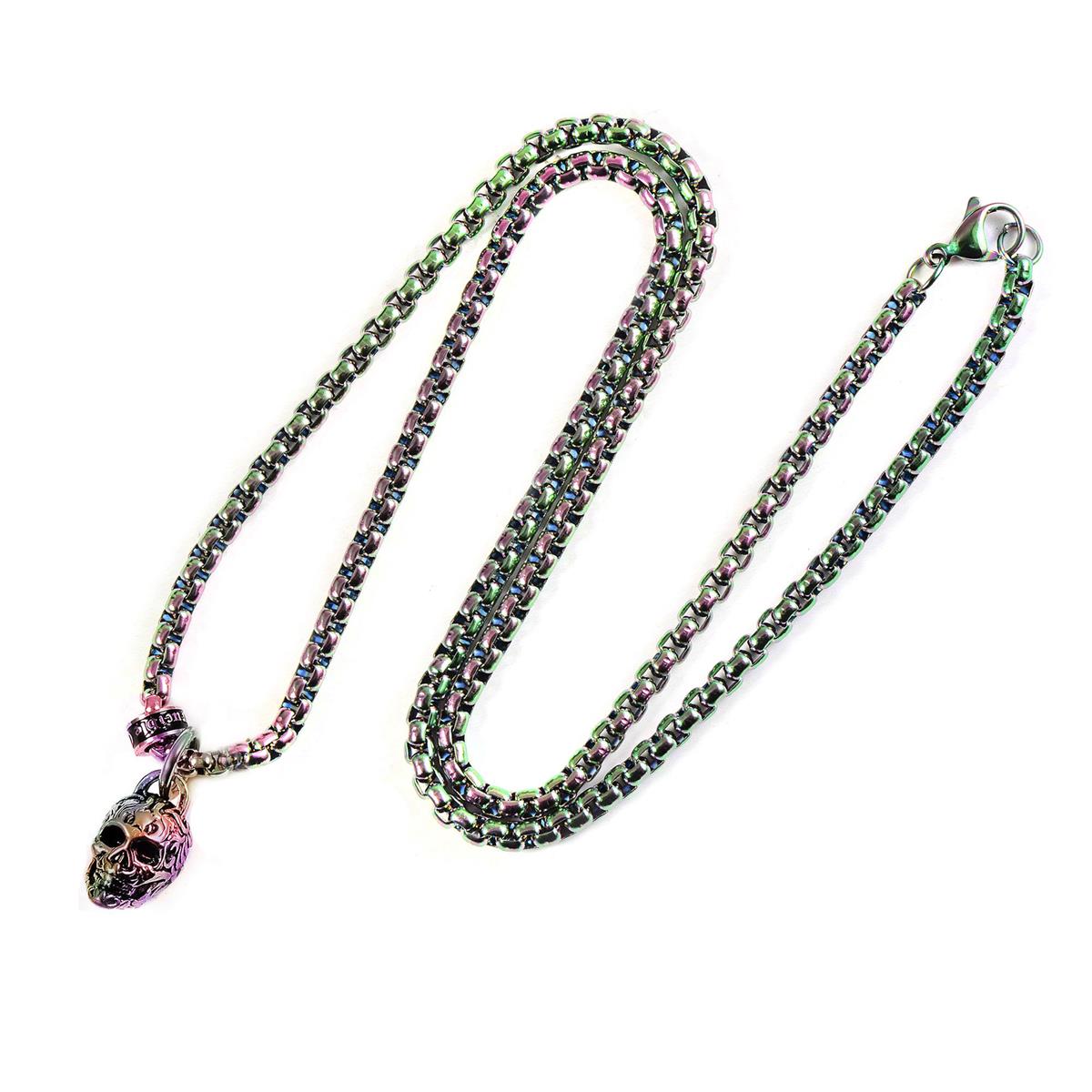 Crucible Jewelry Rose Gold Stainless Steel Small Skull Necklace on 24 Inch 3mm Box Chain
