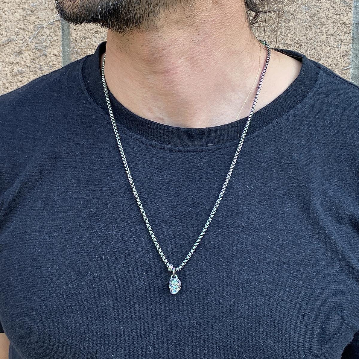 Stainless Steel 12mm Skull Necklace on 24 Inch 3mm Box Chain