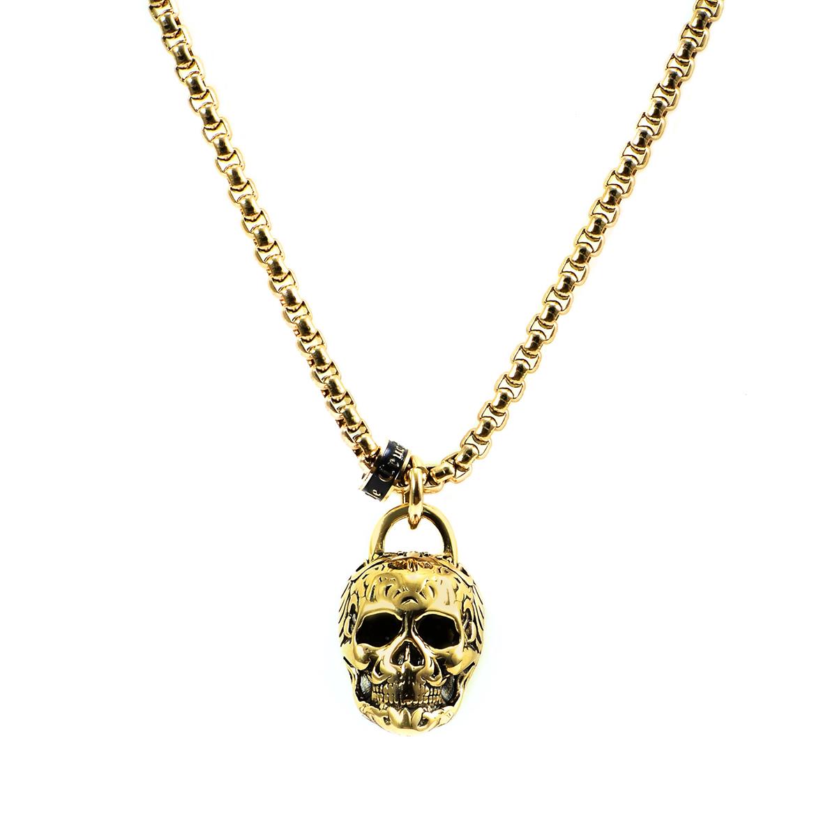 Stainless Steel 25mm Skull Necklace on 24 Inch 4mm Box Chain
