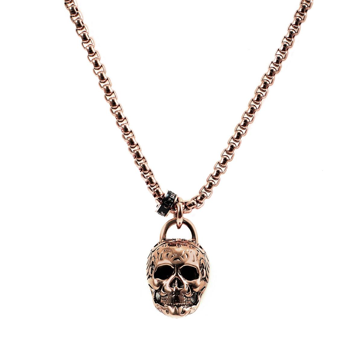 Stainless Steel 25mm Skull Necklace on 24 Inch 4mm Box Chain
