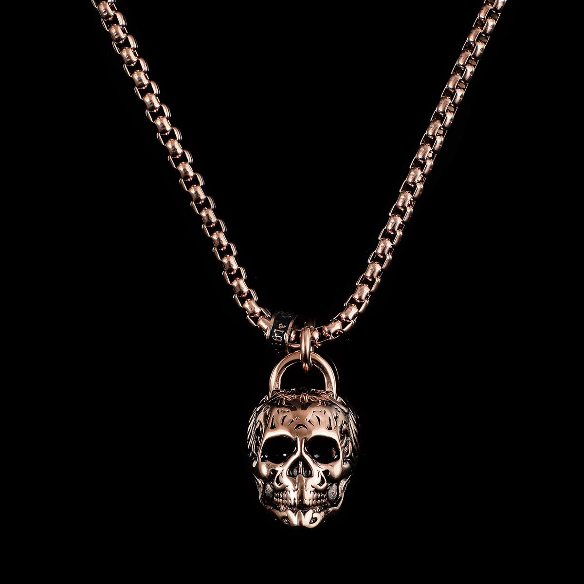 Stainless Steel 25mm Skull Necklace on 24 Inch 4mm Box Chain