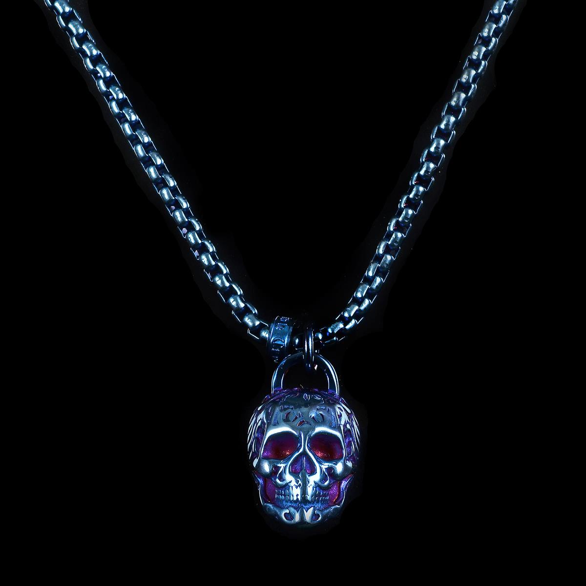 Stainless Steel 25mm Skull Necklace on 24 Inch 4mm Box Chain