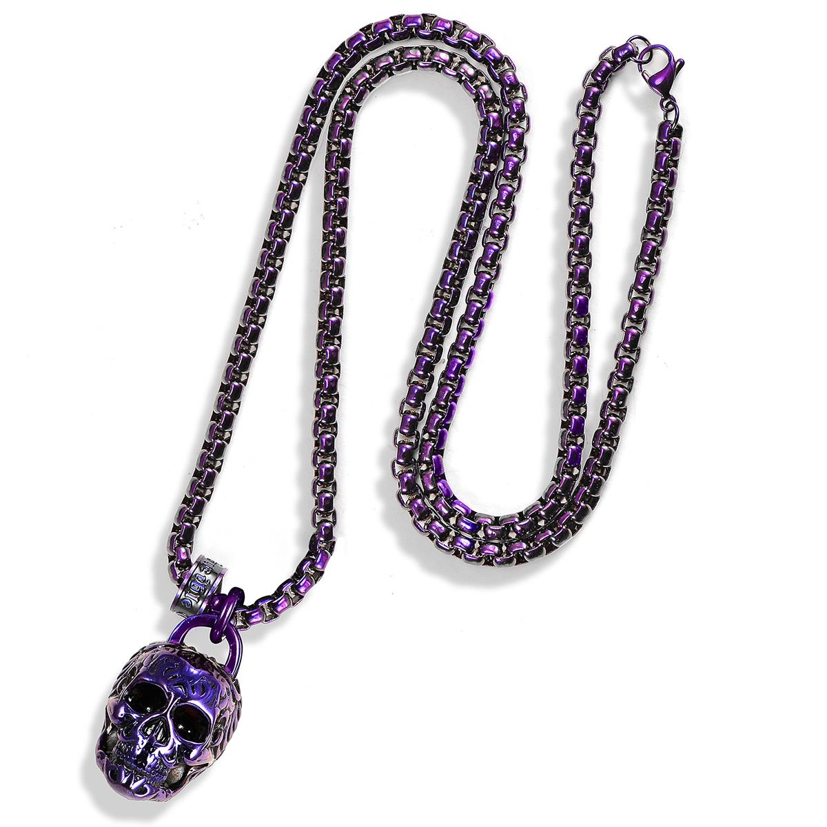 Stainless Steel 25mm Skull Necklace on 24 Inch 4mm Box Chain