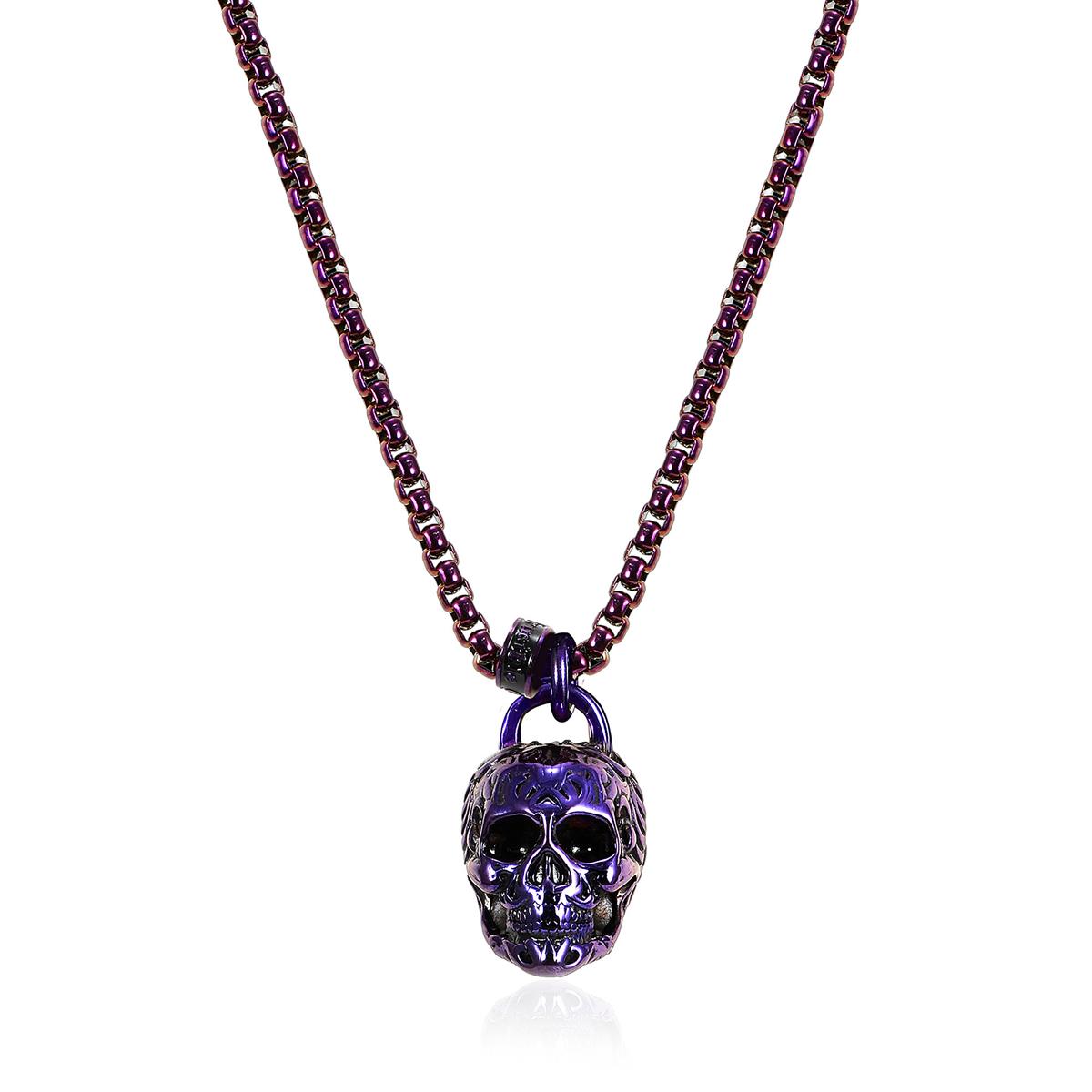 Stainless Steel 25mm Skull Necklace on 24 Inch 4mm Box Chain