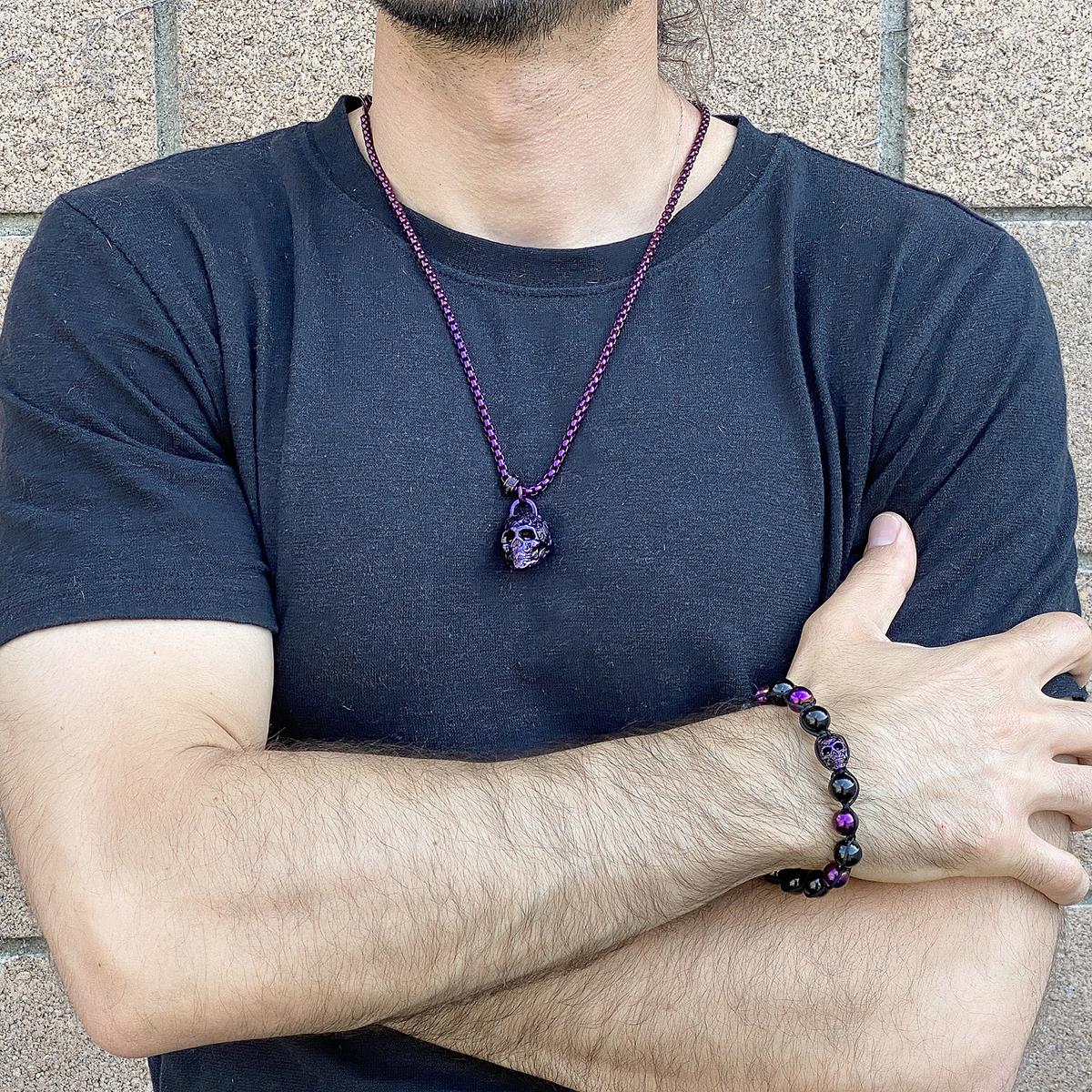 Stainless Steel 25mm Skull Necklace on 24 Inch 4mm Box Chain