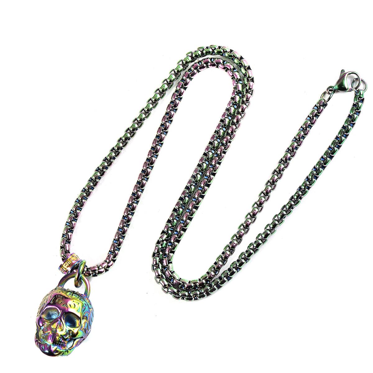 Stainless Steel 25mm Skull Necklace on 24 Inch 4mm Box Chain