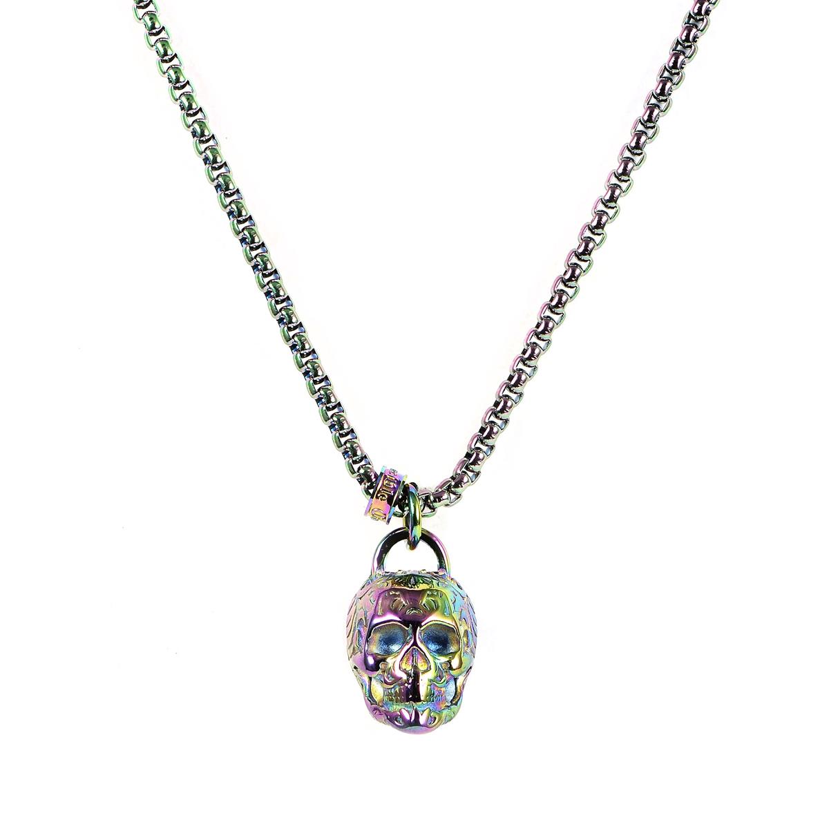Stainless Steel 25mm Skull Necklace on 24 Inch 4mm Box Chain