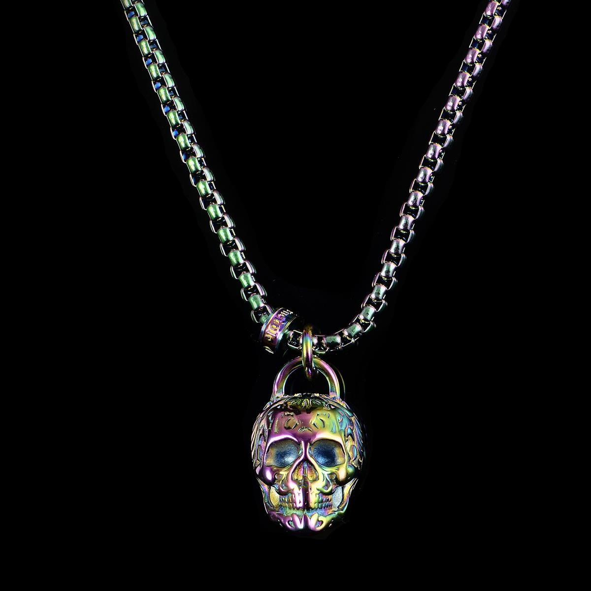 Stainless Steel 25mm Skull Necklace on 24 Inch 4mm Box Chain