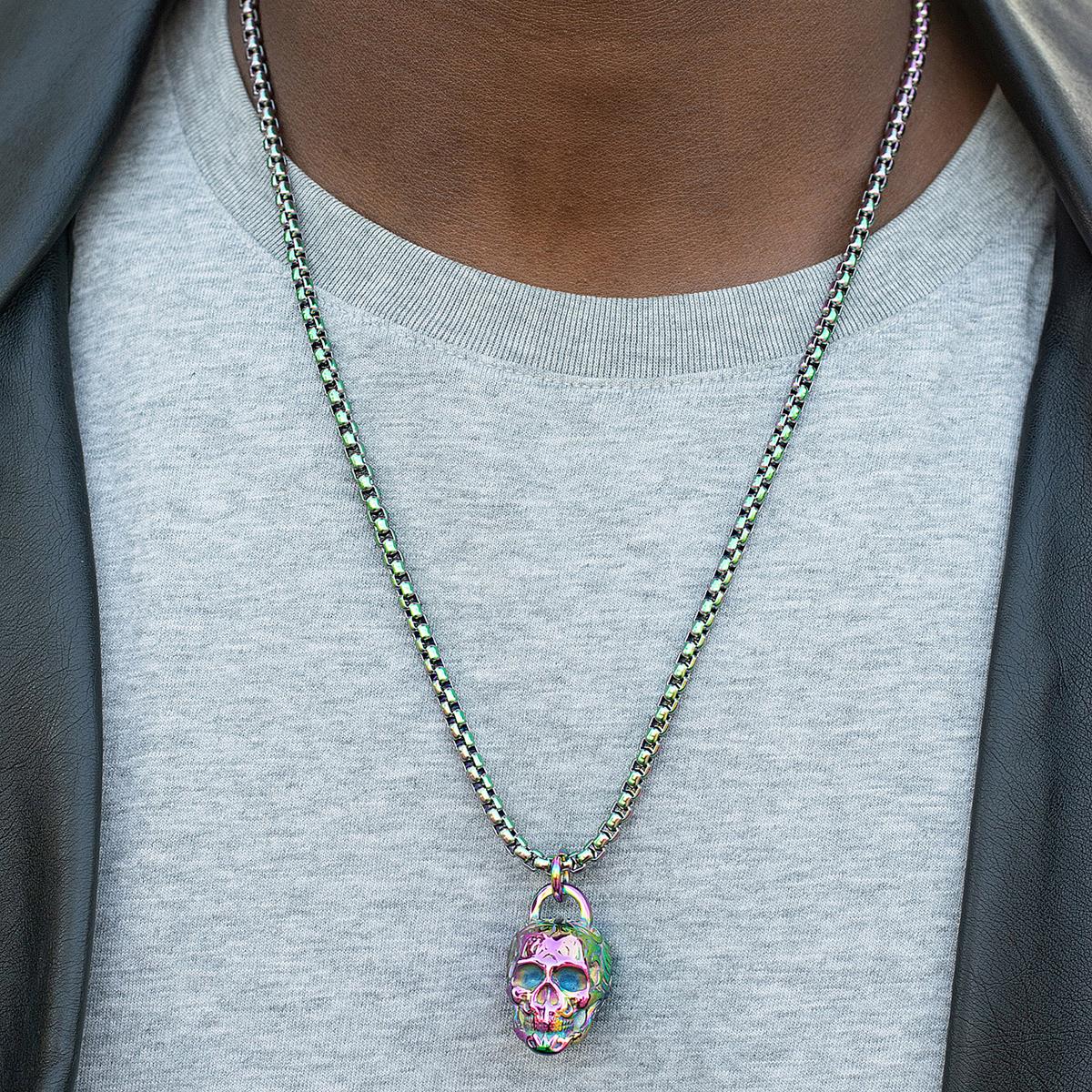 Men's Large 25mm Skull Stainless Steel Necklace - 24"
