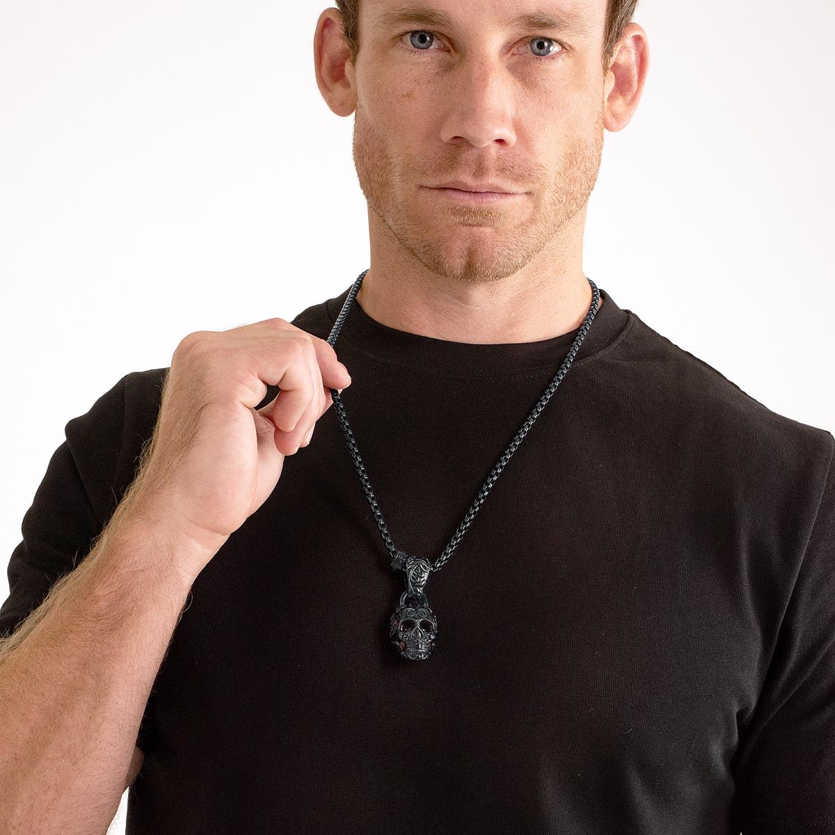 Stainless Steel 35mm Skull Necklace on 28 Inch 5mm Box Chain
