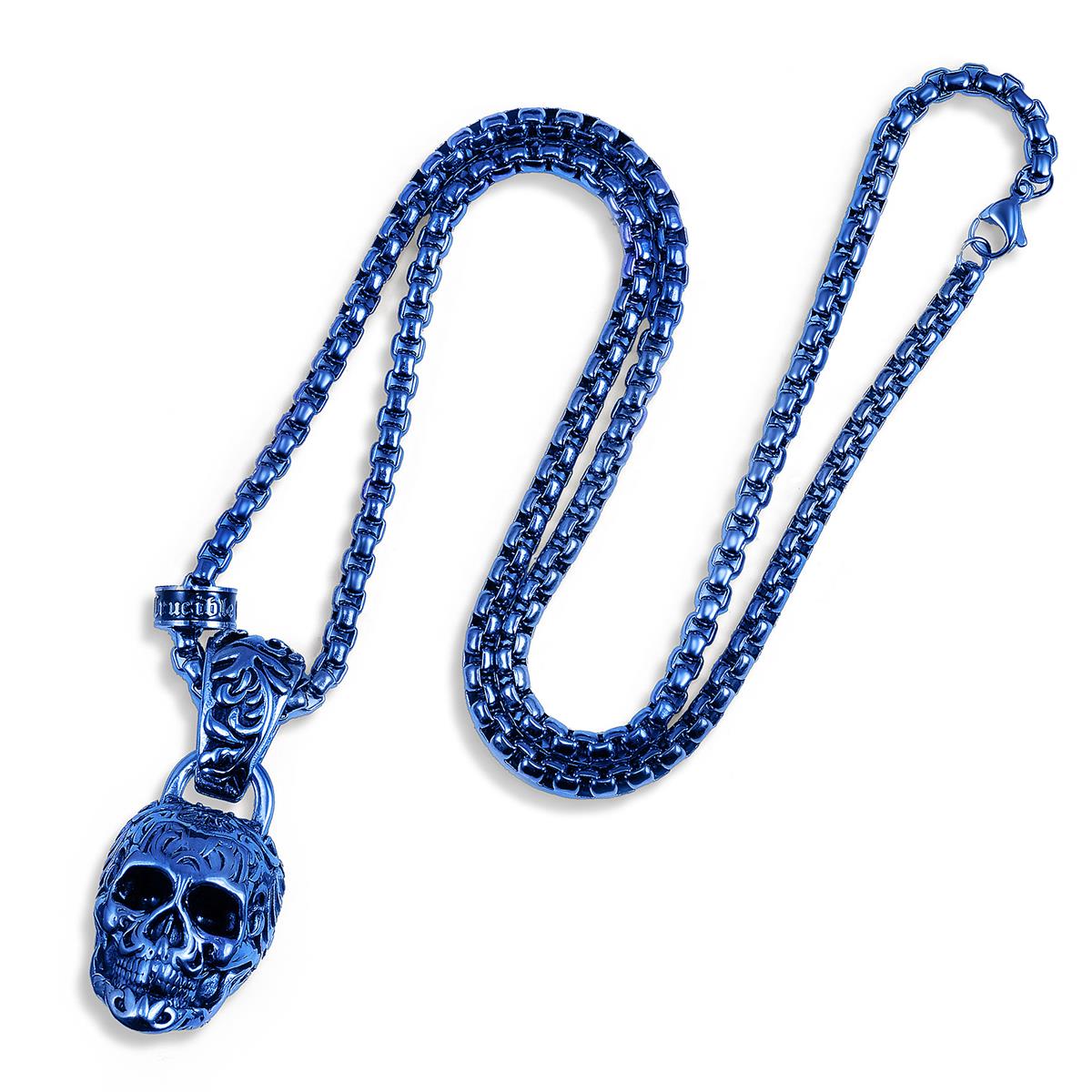 Stainless Steel 35mm Skull Necklace on 28 Inch 5mm Box Chain