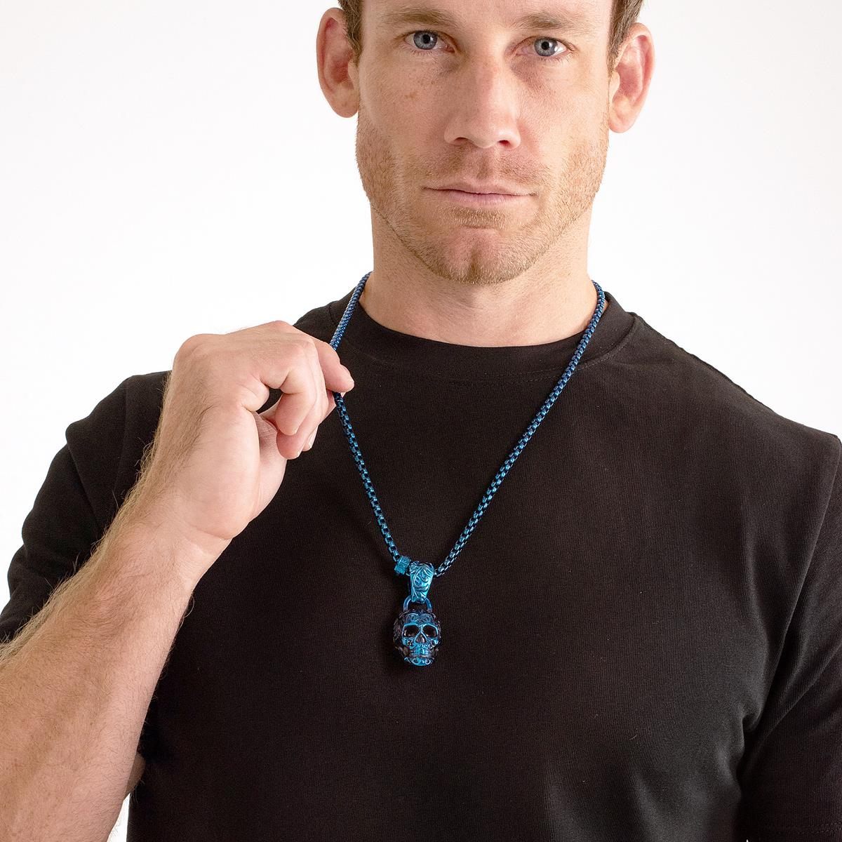 Stainless Steel 35mm Skull Necklace on 28 Inch 5mm Box Chain