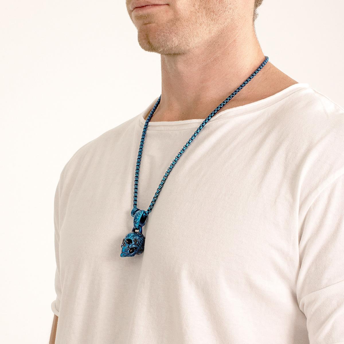 Stainless Steel 35mm Skull Necklace on 28 Inch 5mm Box Chain