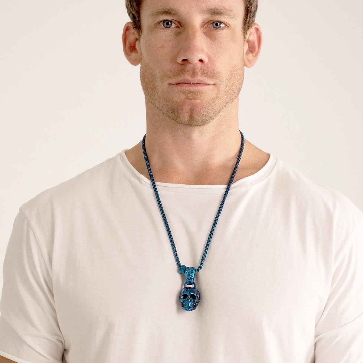 Men's Extra Large 35mm Skull Stainless Steel Necklace - 28"