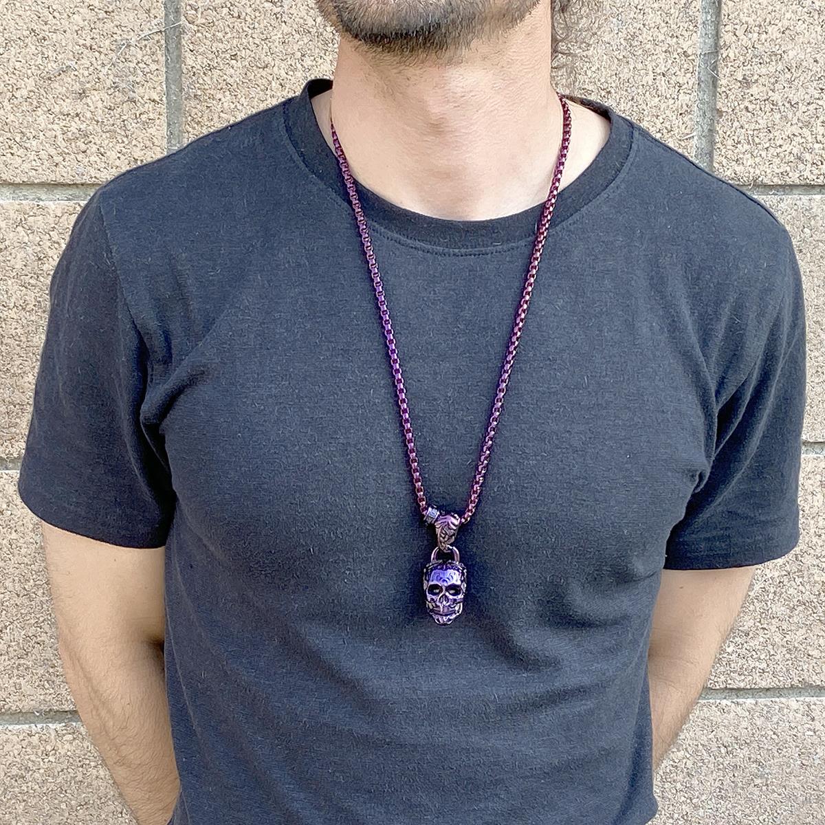 Stainless Steel 35mm Skull Necklace on 28 Inch 5mm Box Chain