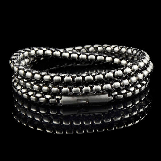 Crucible Jewelry Matte Finish Stainless Steel Box Chain with Black Nylon Cord - 26"