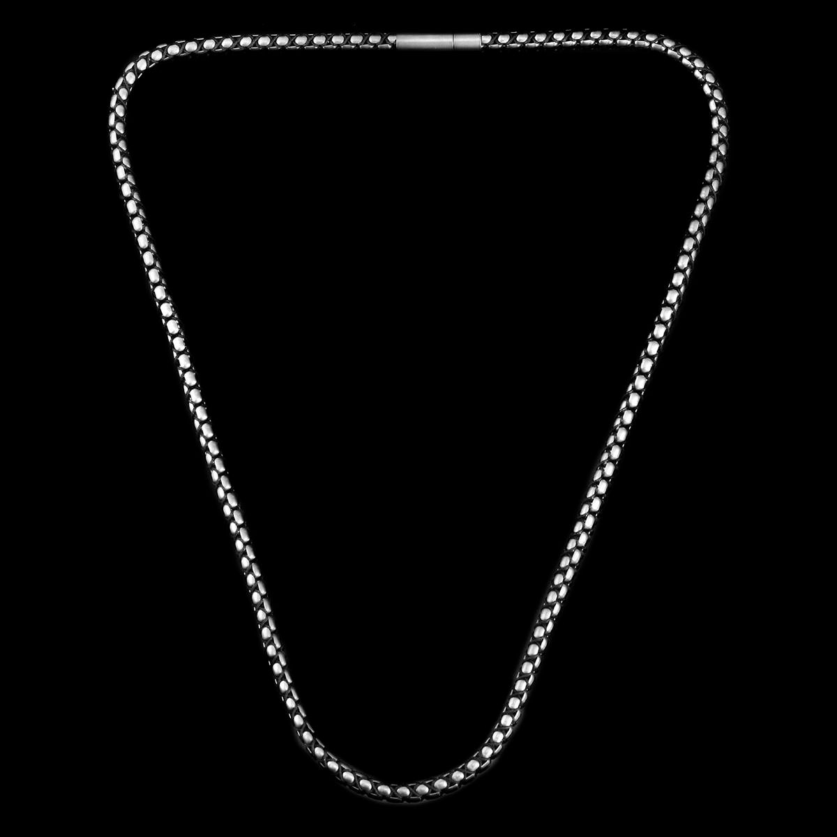 Matte Finish Stainless Steel Box Chain with Black Nylon Cord - 26"