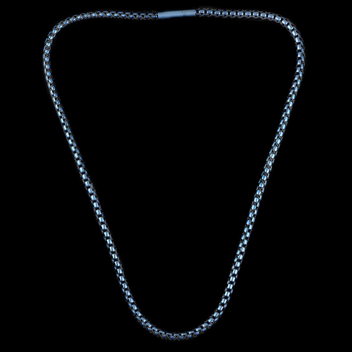 Matte Finish Stainless Steel Box Chain with Black Nylon Cord - 26"