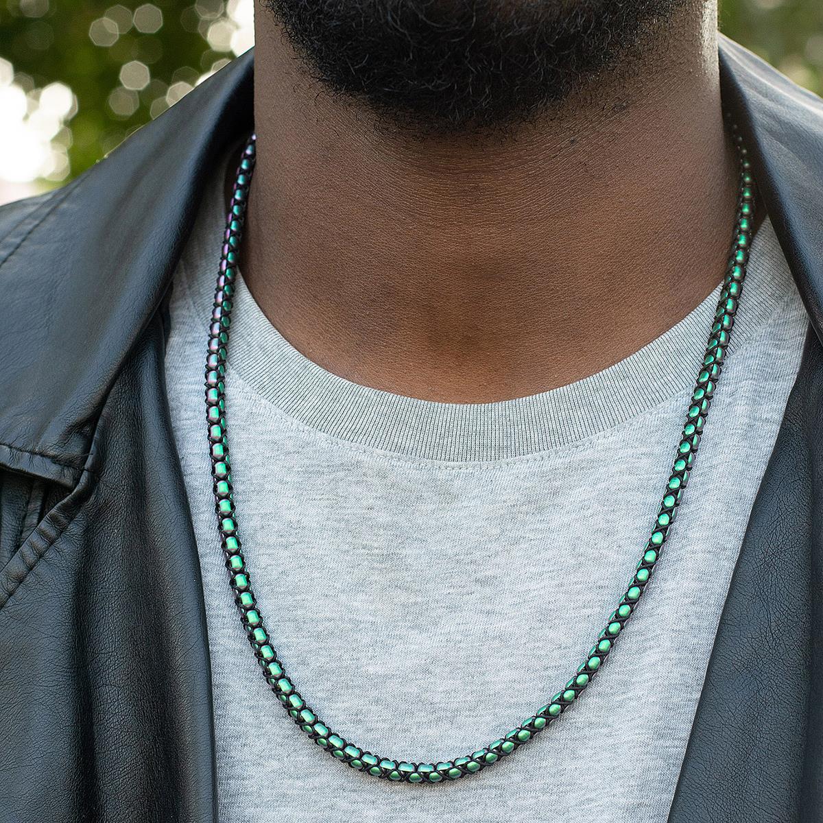 Crucible Jewelry Matte Finish Stainless Steel Box Chain with Black Nylon Cord - 26"