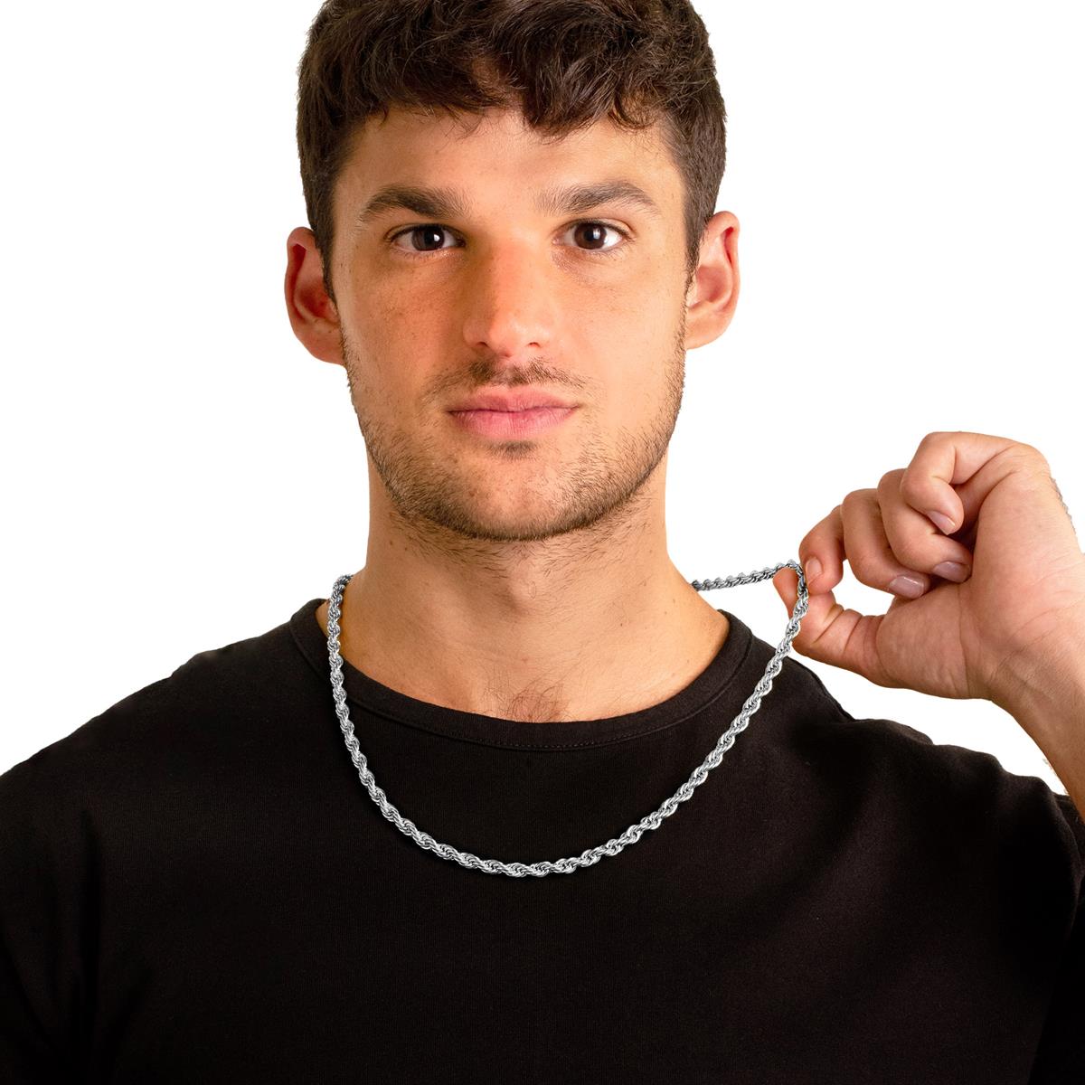 Men's 6mm Rope Chain Stainless Steel Necklace - 26"