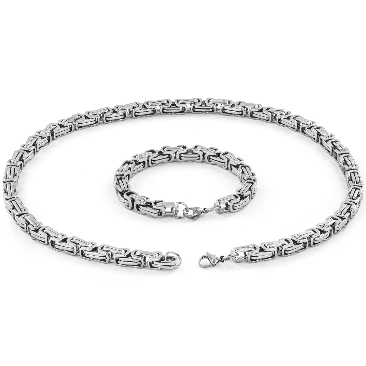Men's Byzantine Chain Necklace (24") and Bracelet (9") Steel Set - (9mm)