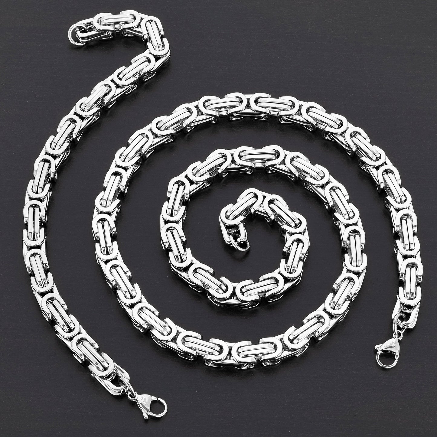 Men's Byzantine Chain Necklace (24") and Bracelet (9") Steel Set - (9mm)