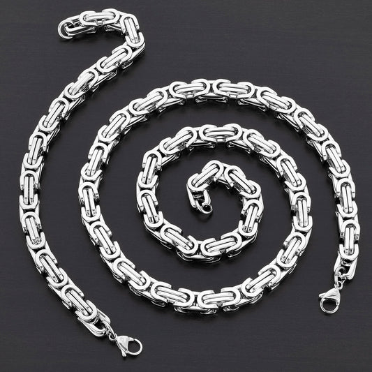 Men's Byzantine Chain Necklace (24") and Bracelet (9") Steel Set - (9mm)