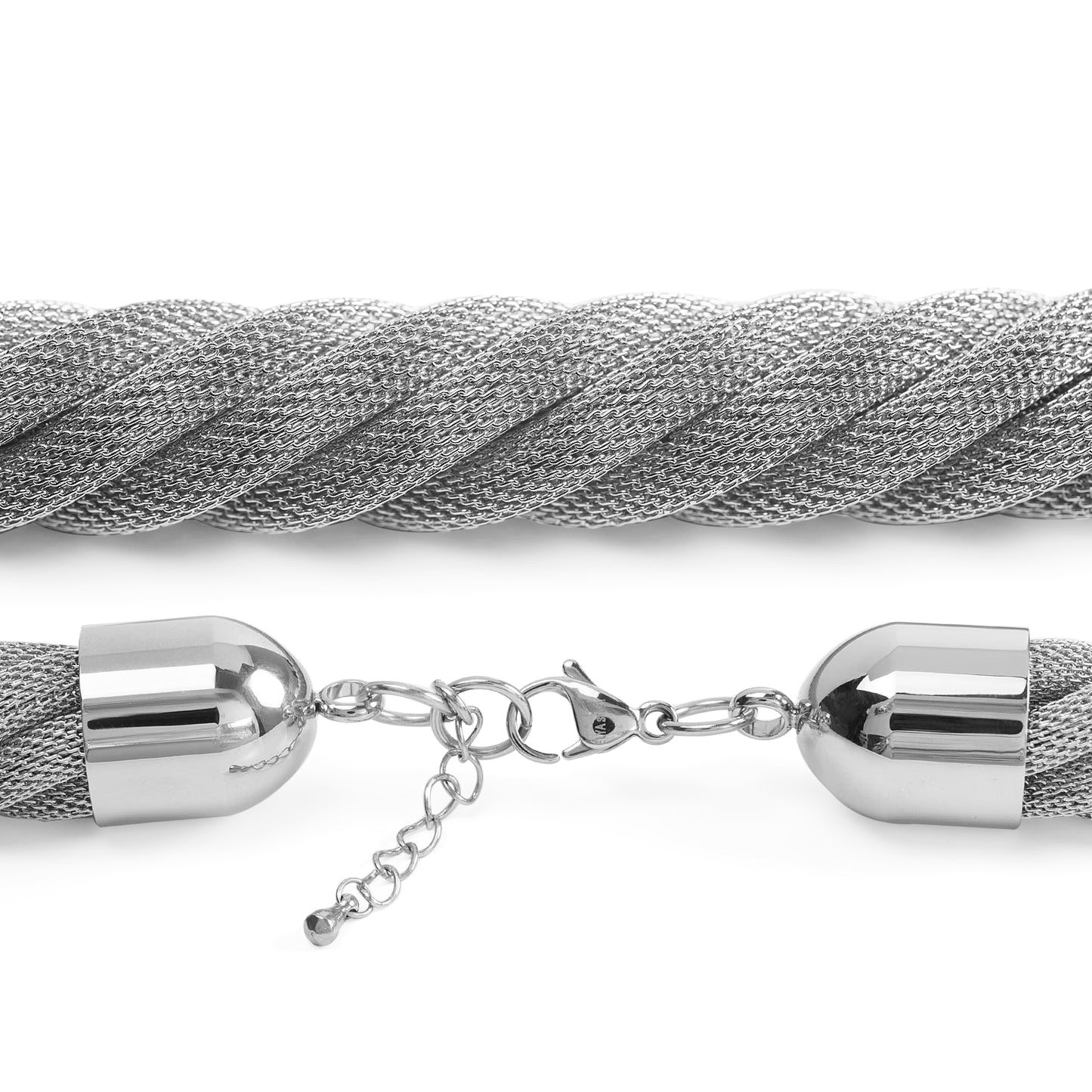 Women's Stainless Steel Twisted Mesh Bracelet 7.5 " and Necklace 24" Set