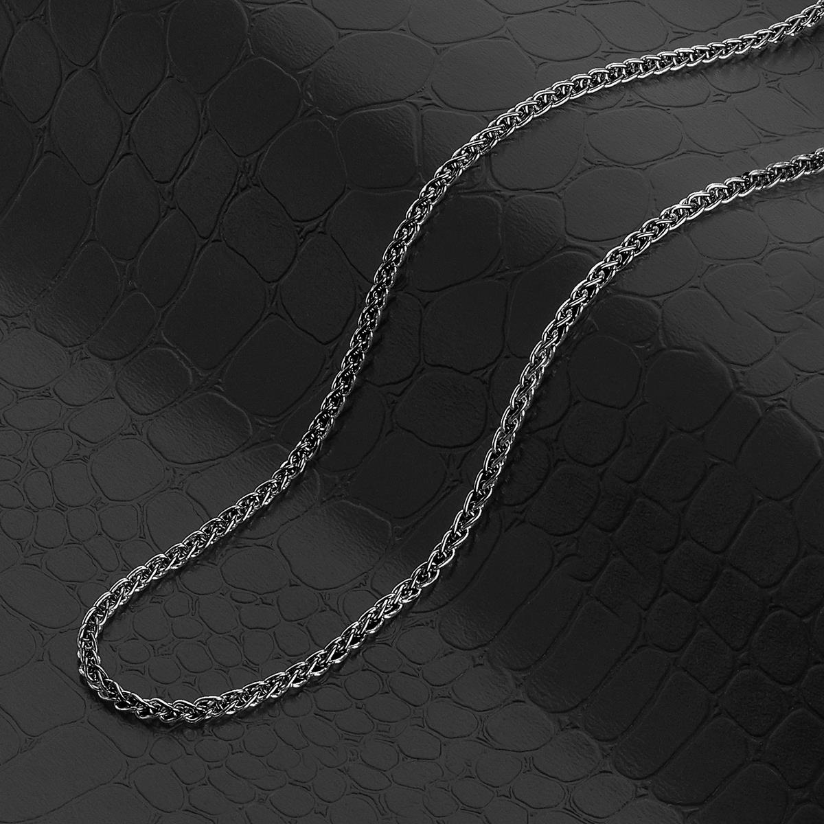 Crucible Jewelry Black Plated Polished Stainless Steel 3mm Spiga Wheat Chain - 20" to 24"