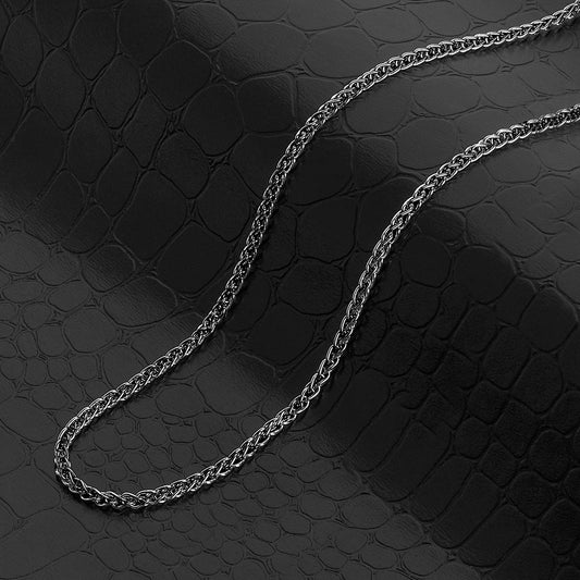 Crucible Jewelry Black Plated Polished Stainless Steel 3mm Spiga Wheat Chain - 20" to 24"