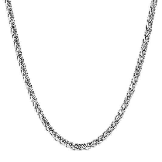 Men's Polished Spiga Wheat Chain Stainless Steel Necklace (5.5mm) - 24"