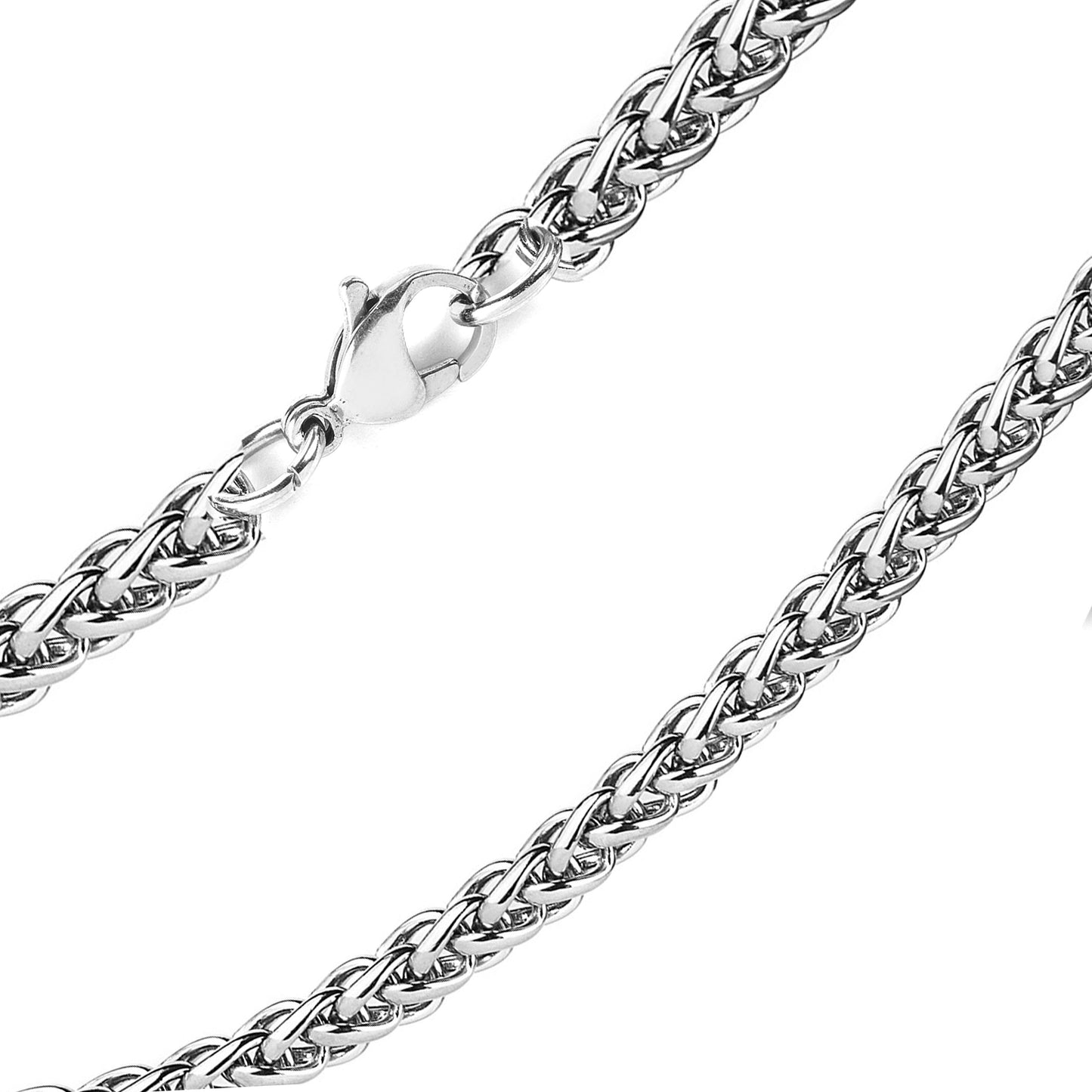 Men's Polished Spiga Wheat Chain Stainless Steel Necklace (5.5mm) - 24"