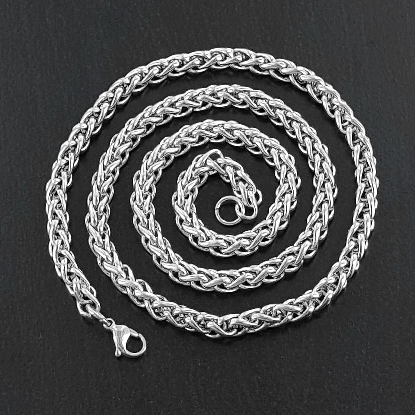 Men's Polished Spiga Wheat Chain Stainless Steel Necklace (5.5mm) - 24"