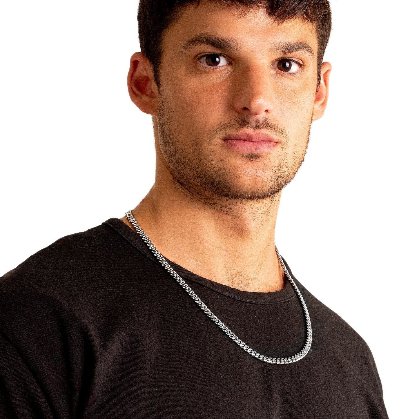 Men's Polished Beveled Cuban Link Chain Stainless Steel Necklace (6mm) - 24"