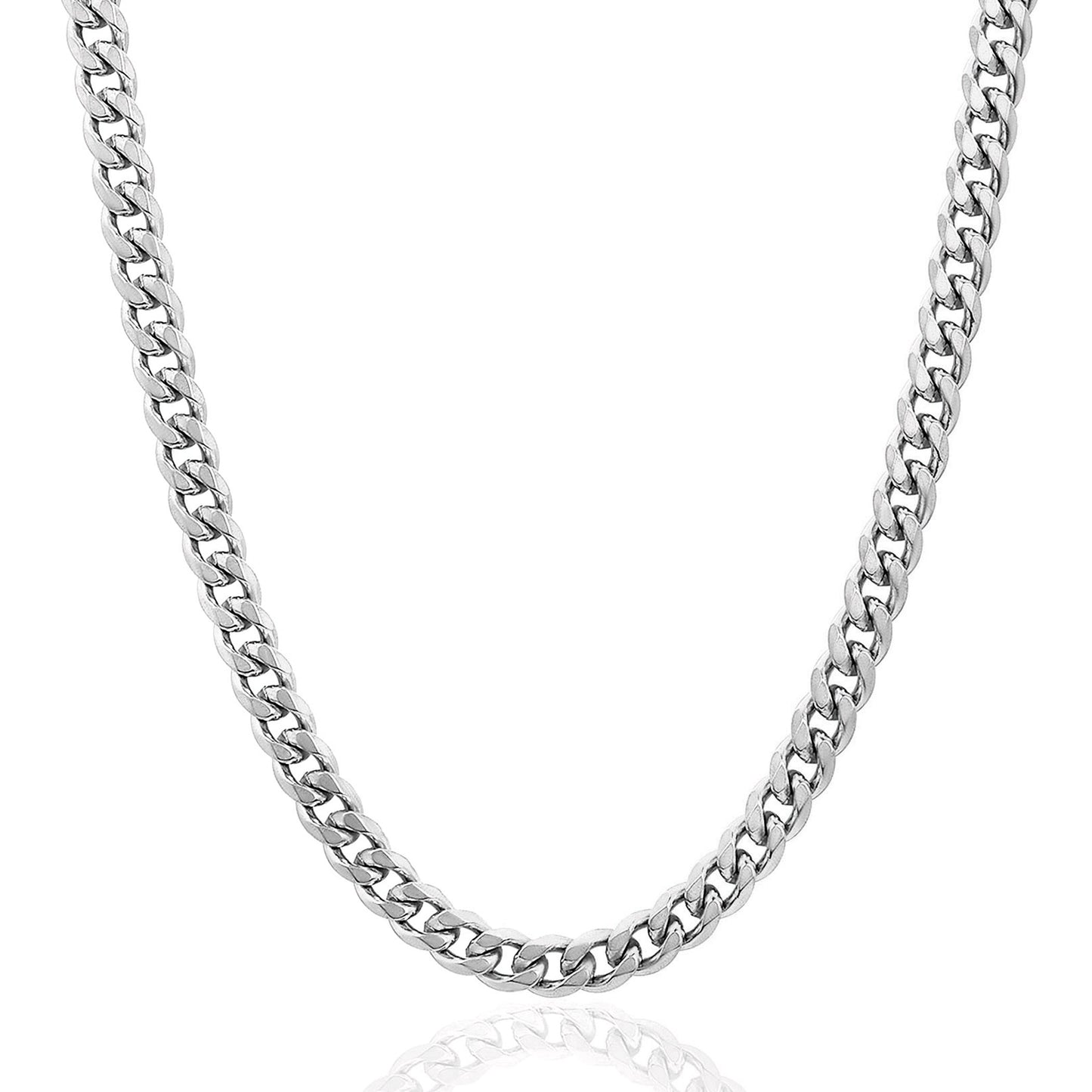 Men's Polished Beveled Cuban Link Chain Stainless Steel Necklace (6mm) - 24"