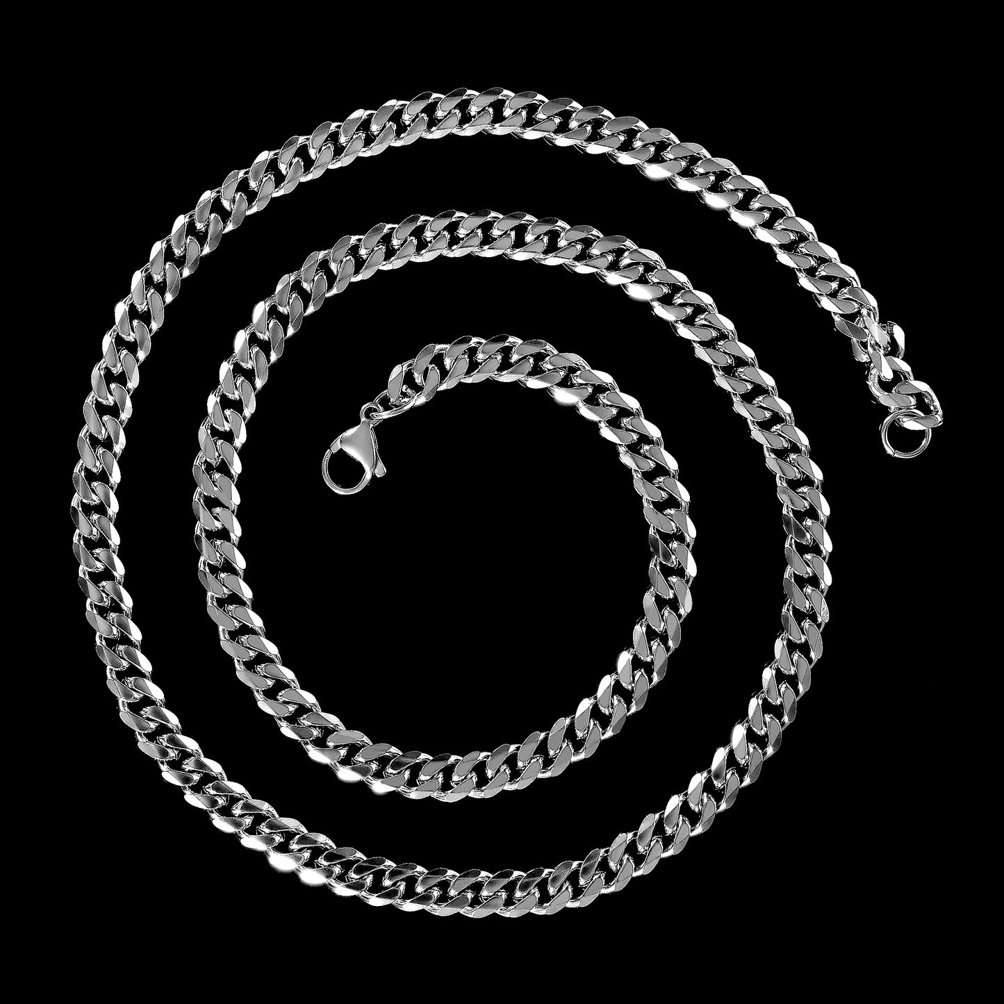 Men's Polished Beveled Cuban Link Chain Stainless Steel Necklace (6mm) - 24"