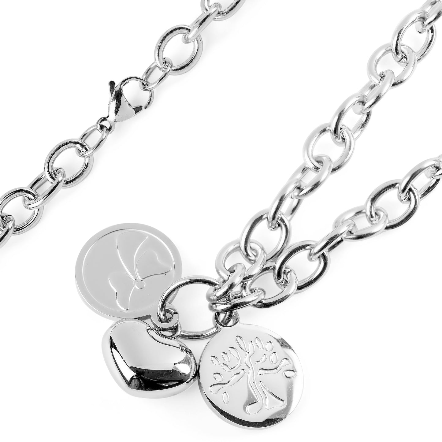 ELYA Blessings, Love and Tree of Life Stainless Steel Necklace - 18"