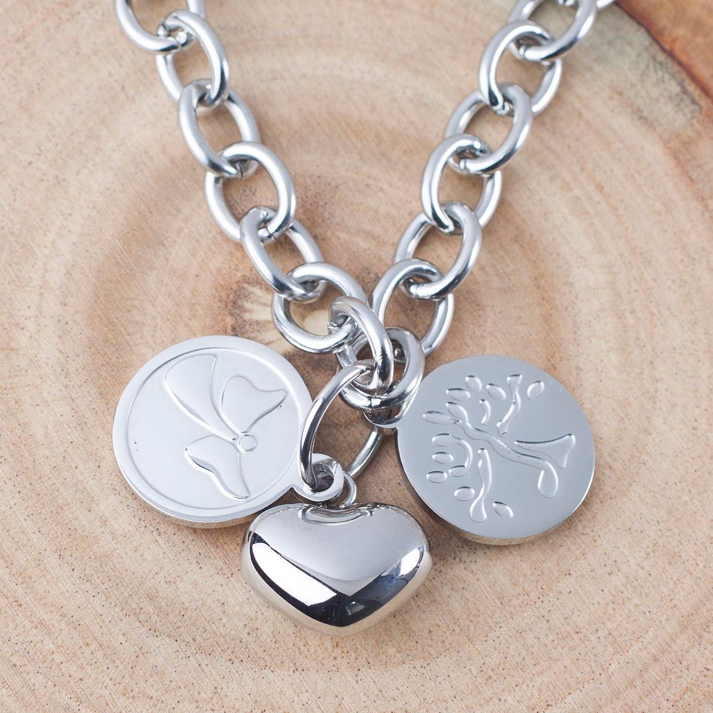 ELYA Blessings, Love and Tree of Life Stainless Steel Necklace - 18"