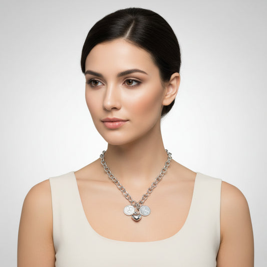 ELYA Blessings, Love and Tree of Life Stainless Steel Necklace - 18"