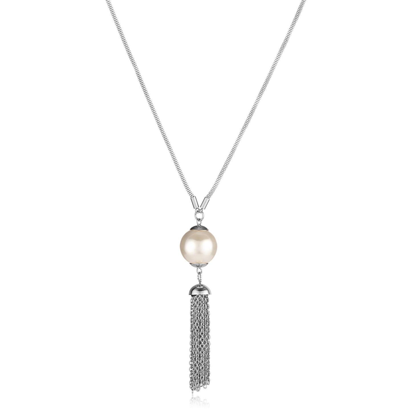 ELYA Women's Faux Pearl Stainless Steel Tassel Drop Necklace