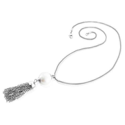 ELYA Women's Faux Pearl Stainless Steel Tassel Drop Necklace