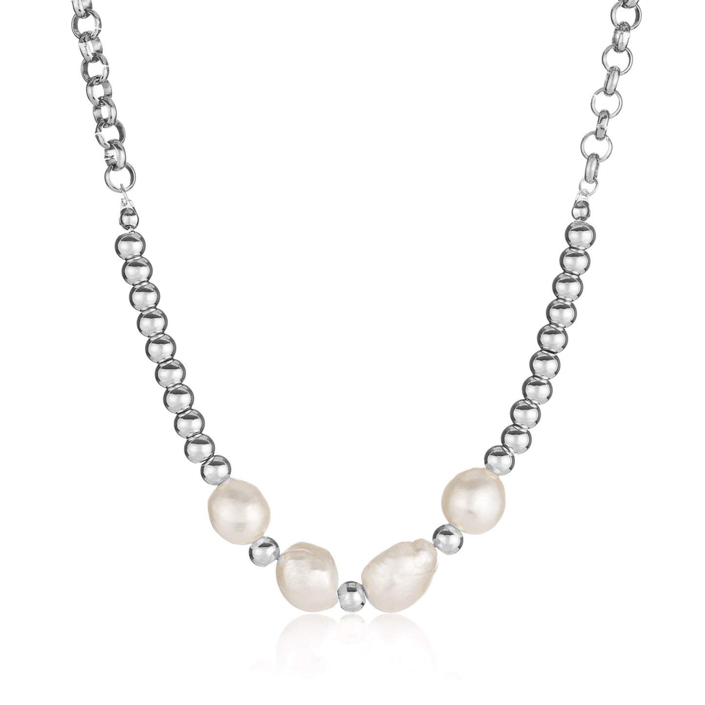 ELYA Women's Freshwater Pearl and Steel Beaded Necklace - 17"