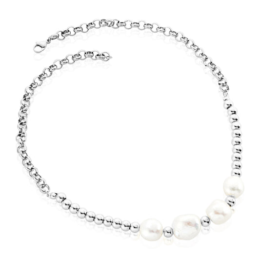ELYA Women's Freshwater Pearl and Steel Beaded Necklace - 17"