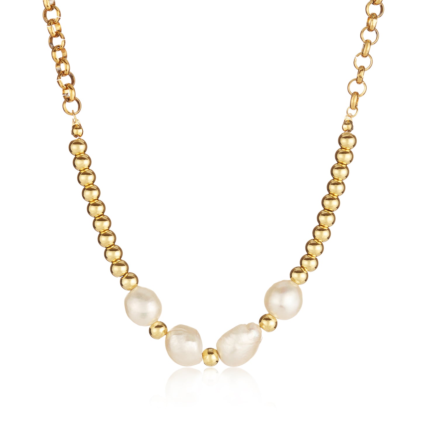 ELYA Women's Freshwater Pearl and Steel Beaded Necklace - 17"