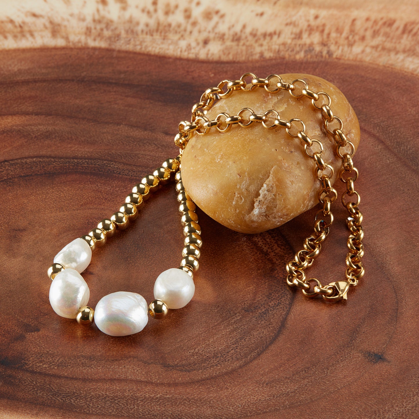 ELYA Women's Freshwater Pearl and Steel Beaded Necklace - 17"