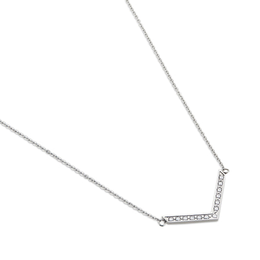 ELYA Women's Polished Cubic Zirconia Chevron Steel Necklace - 18"