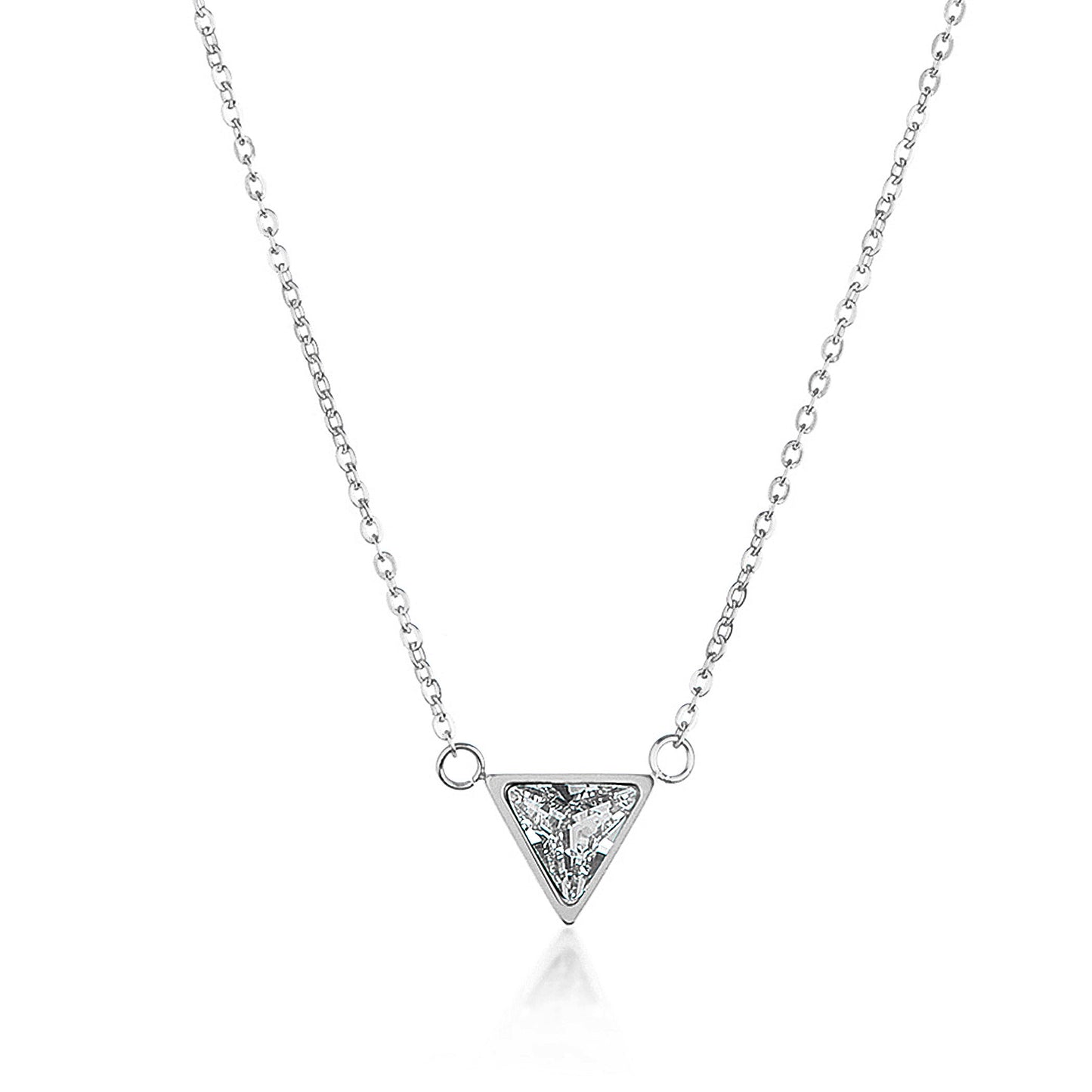 ELYA Women's Trillion Cut Cubic Zirconia Steel Necklace - 18"